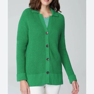 J.jill Collared‎ Button-front Textured Cardi In Sweet Grass Green Size XL